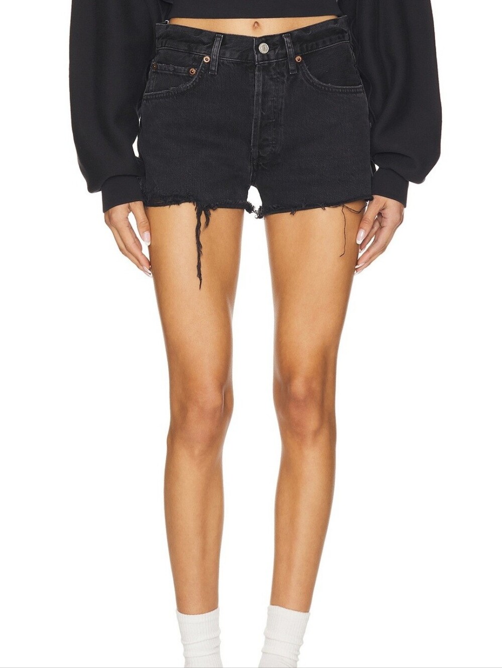 AGOLDE Parker Black Wash Distressed Cutoff Denim Shorts Womens Size 23
